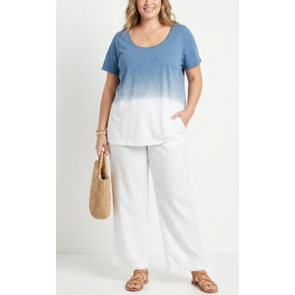 New Avenue Swing Top size 26/28 Blue‎ Ombre Studded Scoop Neck Slub Cotton